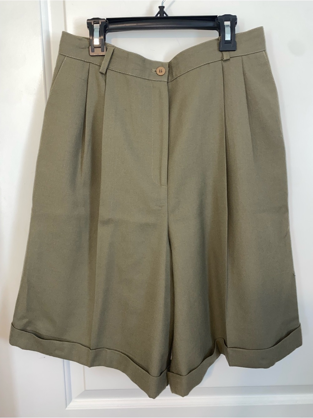 Talbots Olive Green High-Waist Pleated Wool Bermuda Shorts